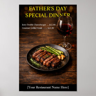 Poster Jantar de Bife em Aquarela Dia dos Pais Restaurant