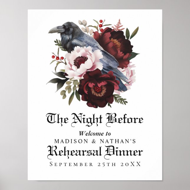 Poster Jantar de ensaio de casamento de corvo gótico româ (Frente)