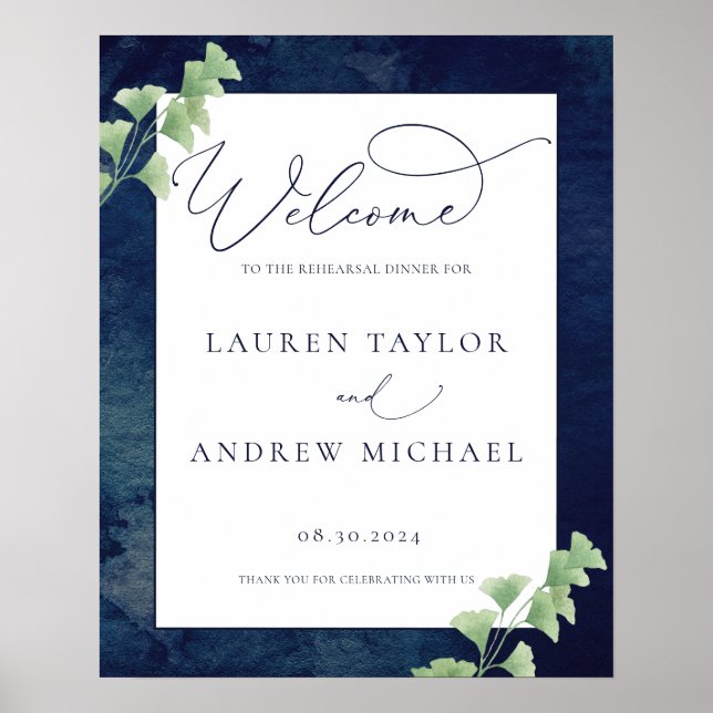 Poster Jantar de Ensaio Verde Esmeralda Azul Escuro Aquar (Frente)