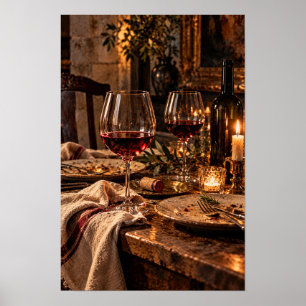 Poster Jantar Elegante com Vinho Tinto – Imagem Romântica