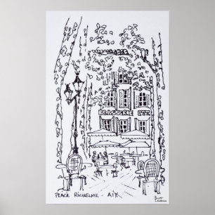 Póster Jantar em uma Plaza Aix en Provence, França