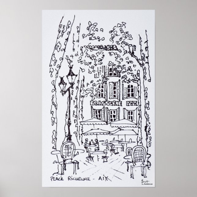 Póster Jantar em uma praça | Aix en Provence, França (Frente)