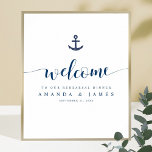 Poster Janto de Ensaio de Casamento Náutico de Âncora Boa<br><div class="desc">Demos a este simples e vivo janto de ensaio de casamento boas-vindas a poster modelo de um salto de pântano com 'Bem-vindo' numa fonte moderna e fluente. Adoramos o florescimento estilizado e alongado em ambas as extremidades da palavra. Também incluímos um sotaque náutico, com uma âncora acima do texto. A...</div>