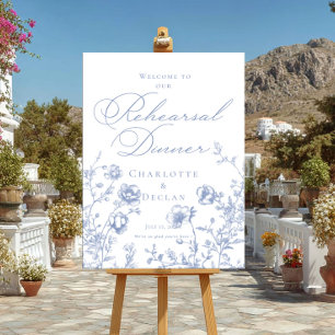 Poster Janto de ensaio francês toile Blue Floral bem-vind