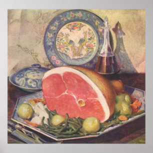 Poster Janto Vintage Ham com Feijões Verdes e Batatas
