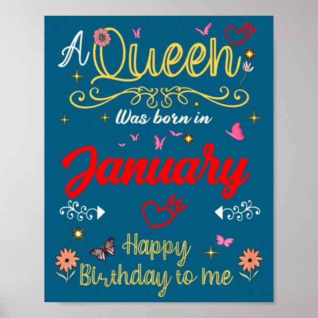 Poster January Birthday A Queen Was Born In January Girl  (Frente)