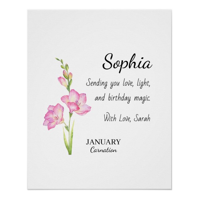 Póster January Carnation Personalized Birthday (Frente)