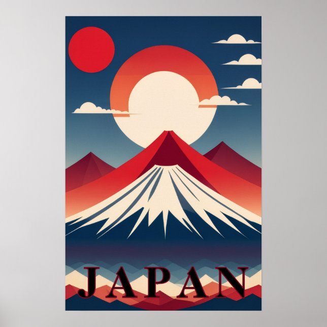 Poster Japan Mount Fuji Geometric Travel Red Sun (Frente)