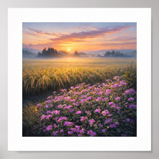 Poster Japan’s Autumn Rice Fields at Sunrise – Art Print (Frente)
