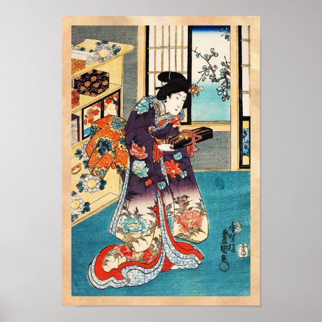 Poster Japanês clássico ukiyo-e geisha Utagawa (Frente)