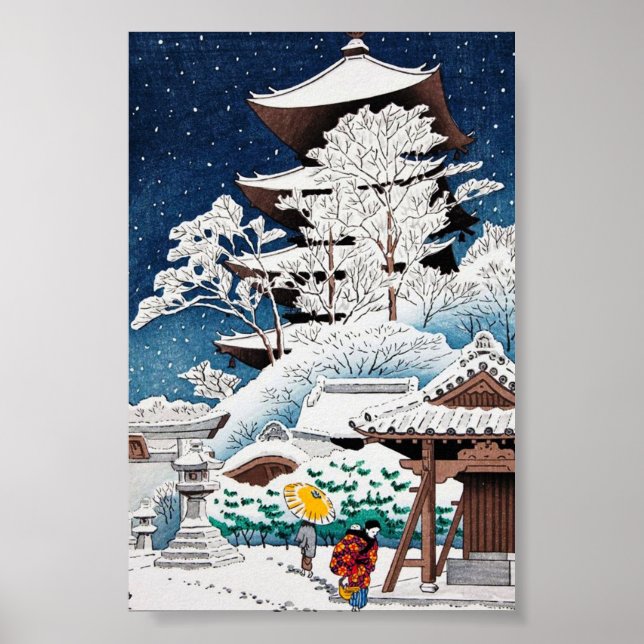Póster Japanês oriental legal hasui Kawase neve de invern (Frente)