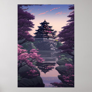 Poster Japanese Castle in Bloom, Rocky Hilltop Fortress