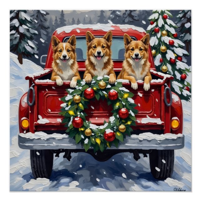 Póster Japanese Chin Christmas Red Truck Holiday (Frente)