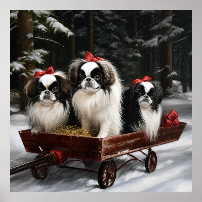 Poster Japanese Chin Neve Trenó Decoração de Natal (Frente)