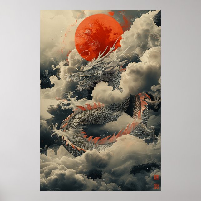 Poster Japanese Dragon Ukiyo-e – Mythical Power Po (Frente)