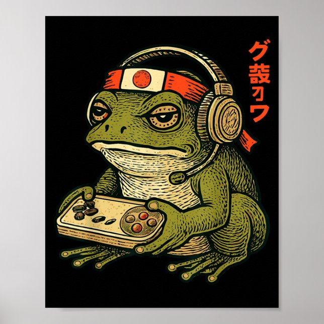 Poster Japanese Gamer Frog Art Men Women Boys Funny Vinta (Frente)