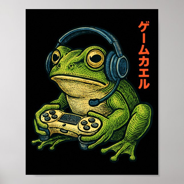 Poster Japanese Gamer Frog Art Men Women Boys Funny Vinta (Frente)