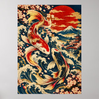 Poster Japanese Koi Fish Ukiyo-e Art Print – Cherry Bloss