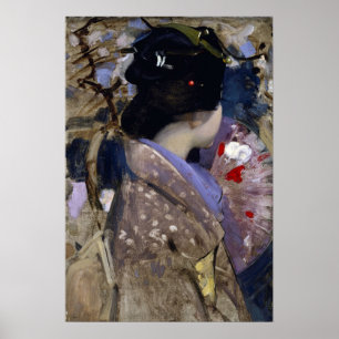 Poster Japanese lady with a fan by George Hardy