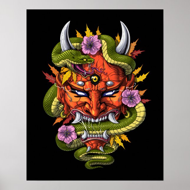 Poster Japanese Oni Demon Mask (Frente)