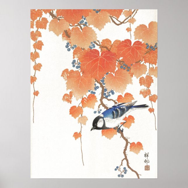 Poster Japanese painting by ohara koson,vintage,小原古邨の日本画 (Frente)