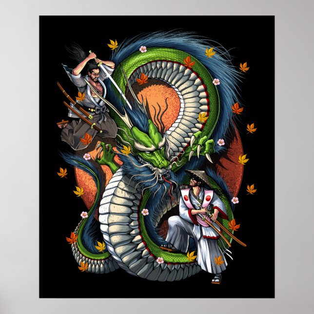 Poster Japanese Samurai vs Dragon (Frente)