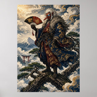 Poster Japanese Tengu Yokai Art Print – Ukiyo-e Mountain 