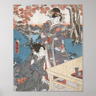 Poster Japanese vintage ukiyo-e geisha
