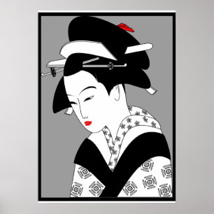 Póster Japanese Woman Geisha Vintage