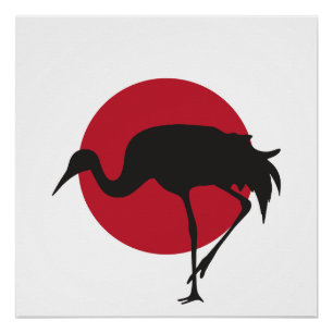 Póster Japão Crane Bandeira Nacional Japonesa