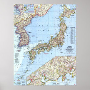 Poster "Japão e Coreia: mapa detalhado de 1960 ...