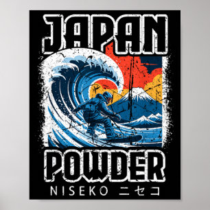 Poster Japão hokusai snowboarding niseko japonês katakan