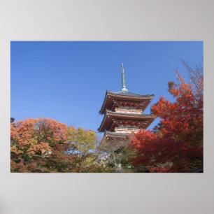 Póster Japão, Quioto, Pagode em cores de outono