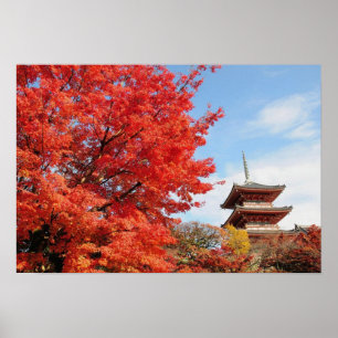 Poster Japão, Quioto. Templo Kiyomizu em cores de outono