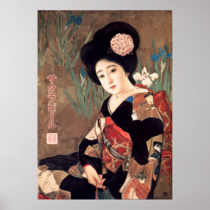 Poster JAPÃO SAKURA BEER Women in Kimono Antiga Publicid