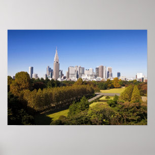 Póster Japão. Tóquio. Panorama do distrito de Shinjuku e
