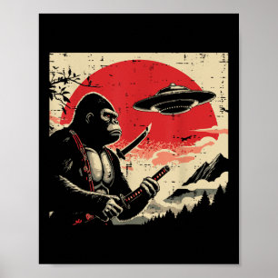 Poster Japonês Bigfoot Samurai Ufo Vintage Sasquatch Men