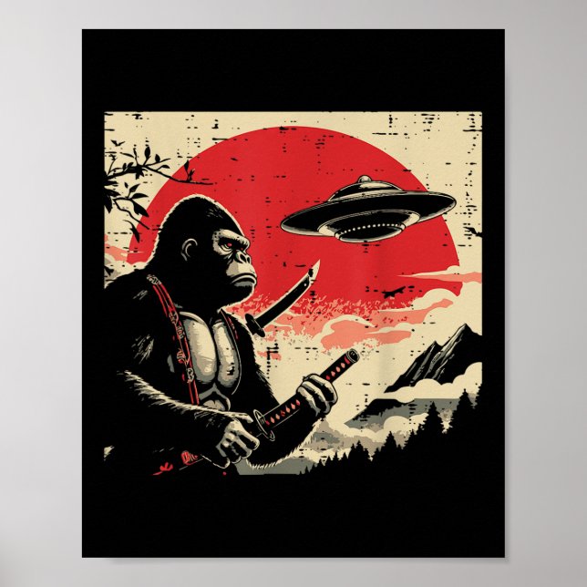 Poster Japonês Bigfoot Samurai Ufo Vintage Sasquatch Men (Frente)