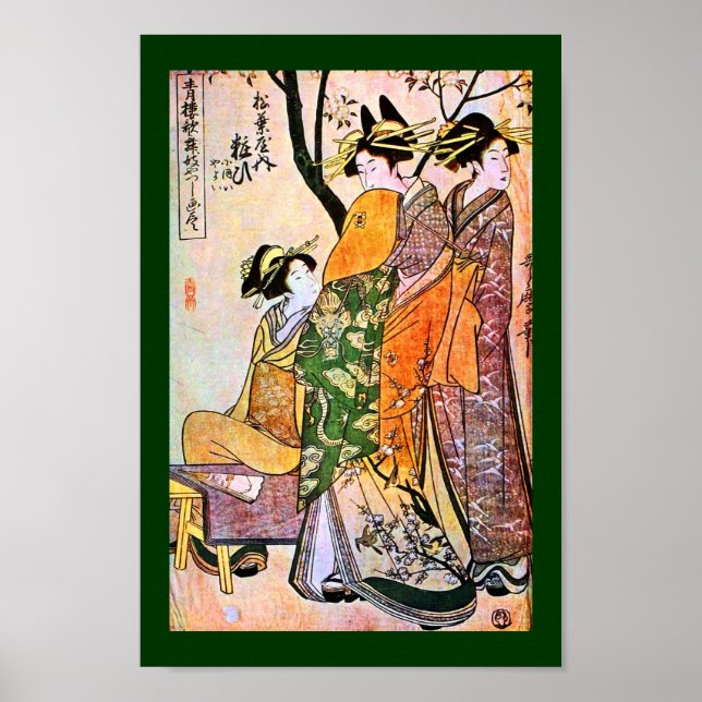 Póster Japonês Engrenando Três Geisha 1911 (Frente)