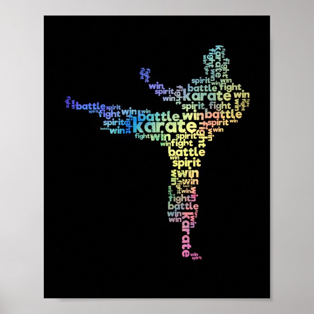 Poster japonês karate marcial word cloud okinawan (Frente)
