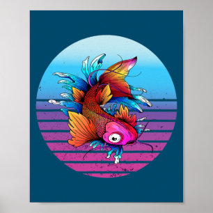 Poster Japonês Koi Carp Torna Sakura Peixe Japonês