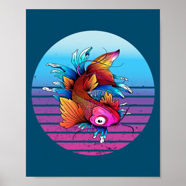 Poster Japonês Koi Carp Torna Sakura Peixe Japonês (Frente)