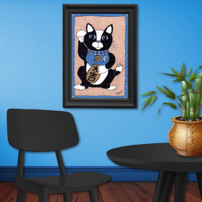 Póster Japonês Lucky Tuxedo Cat Maneki Neko Folk Art (Criador carregado)