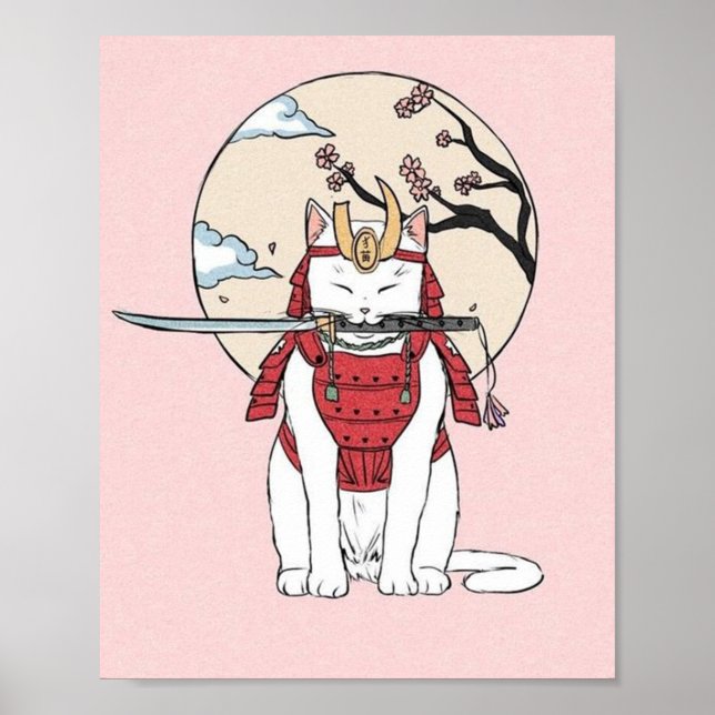 Poster Japonês Sakura Samurai Cat (Frente)