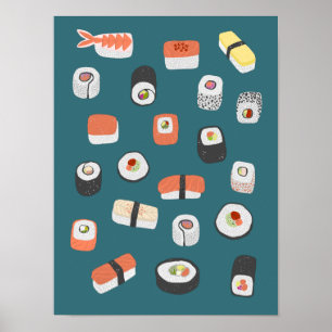 Poster Japonês Sushi Nigiri Maki Roll