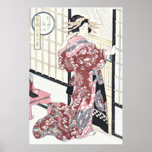 Póster Japonês Ukiyo-e Courtesan com ornamentos para Cabe