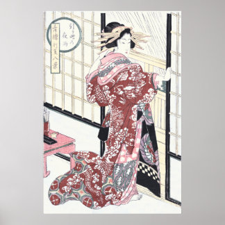 Póster Japonês Ukiyo-e Courtesan com ornamentos para Cabe