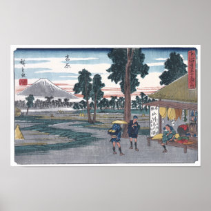 Poster Japonês Ukiyo-e da estação de Yoshiwara por