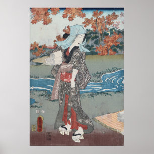 Póster Japonês Ukiyo-e Momiji ao onna por Kunisada