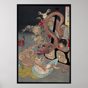 Póster Japonês Yokai Ukiyo-e Omoi Tsuzura por Yoshitoshi